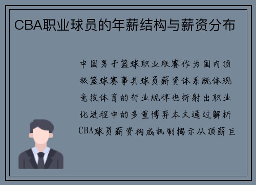 CBA职业球员的年薪结构与薪资分布