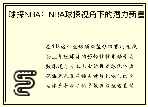 球探NBA：NBA球探视角下的潜力新星