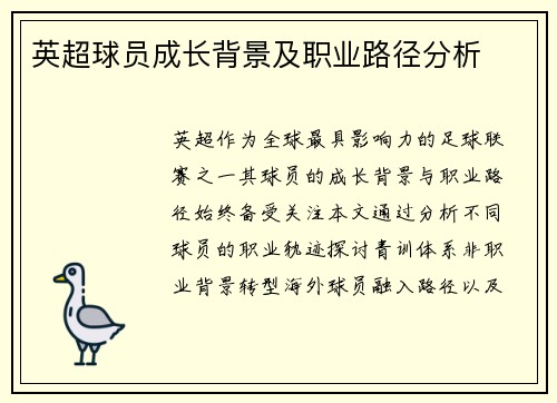 英超球员成长背景及职业路径分析